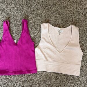 Nikibiki Brand Stylish Women's V-Neck Ribbed Tops - Pink and Cream